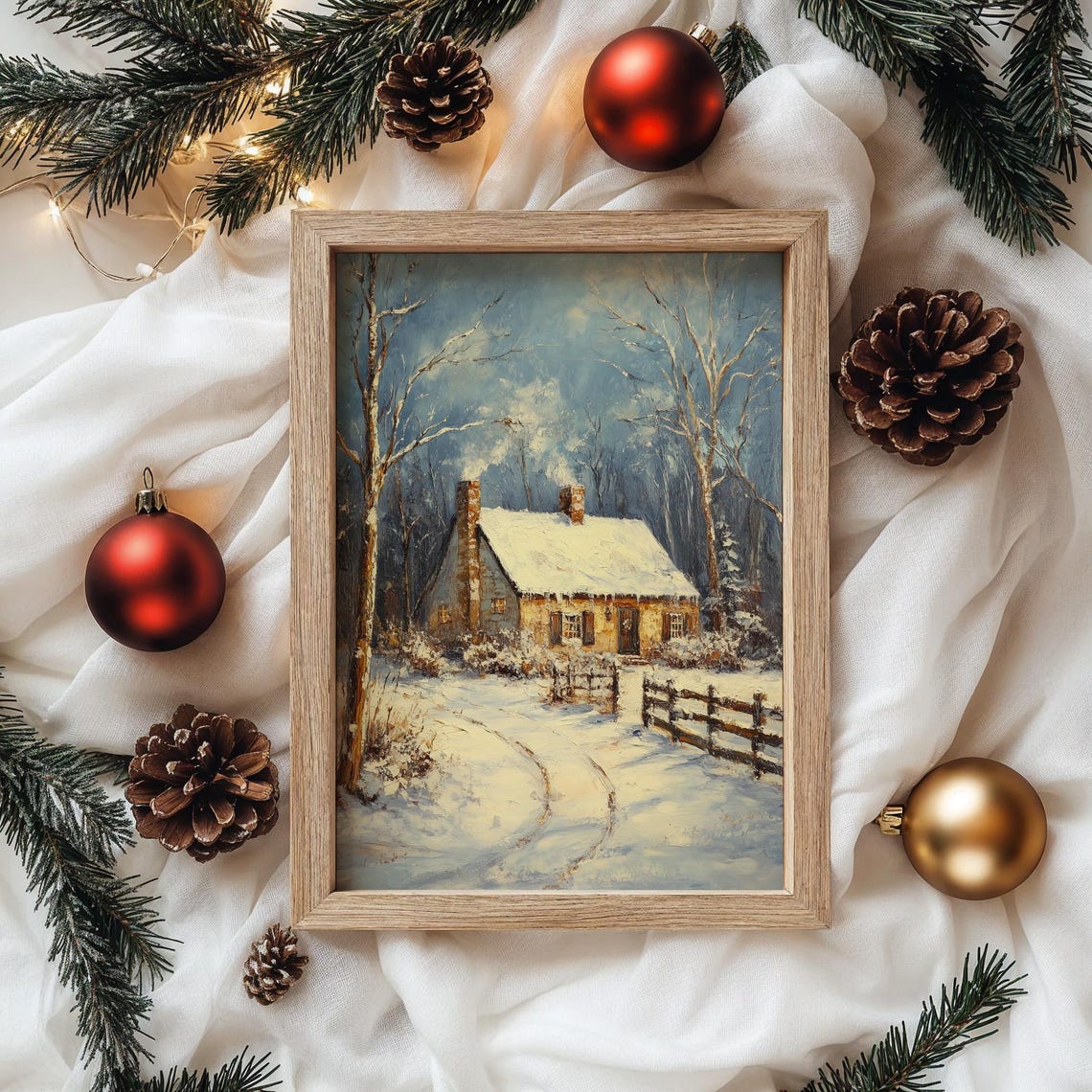 Snowy Cottage With Glowing Windows in a Winter Forest at Dusk Poster - Image 4