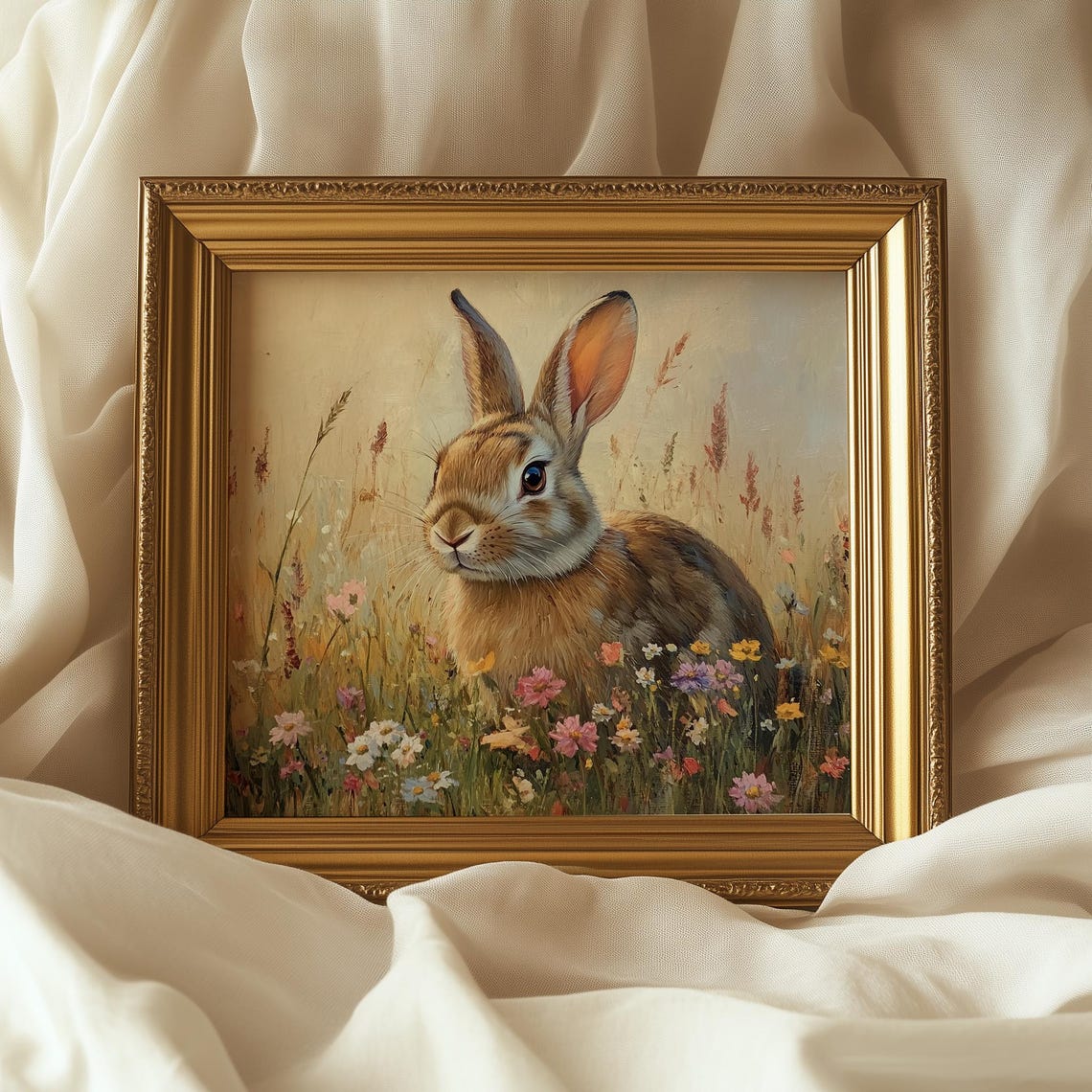 Brown Rabbit Sitting in Wildflowers Spring Meadow Bunny Art Poster - Image 5