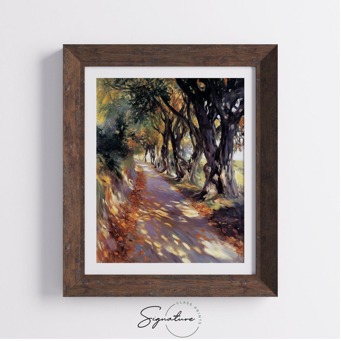 Dappled Sunlight on a Golden Leaf Pathway Through Autumn Forest Poster - Image 4