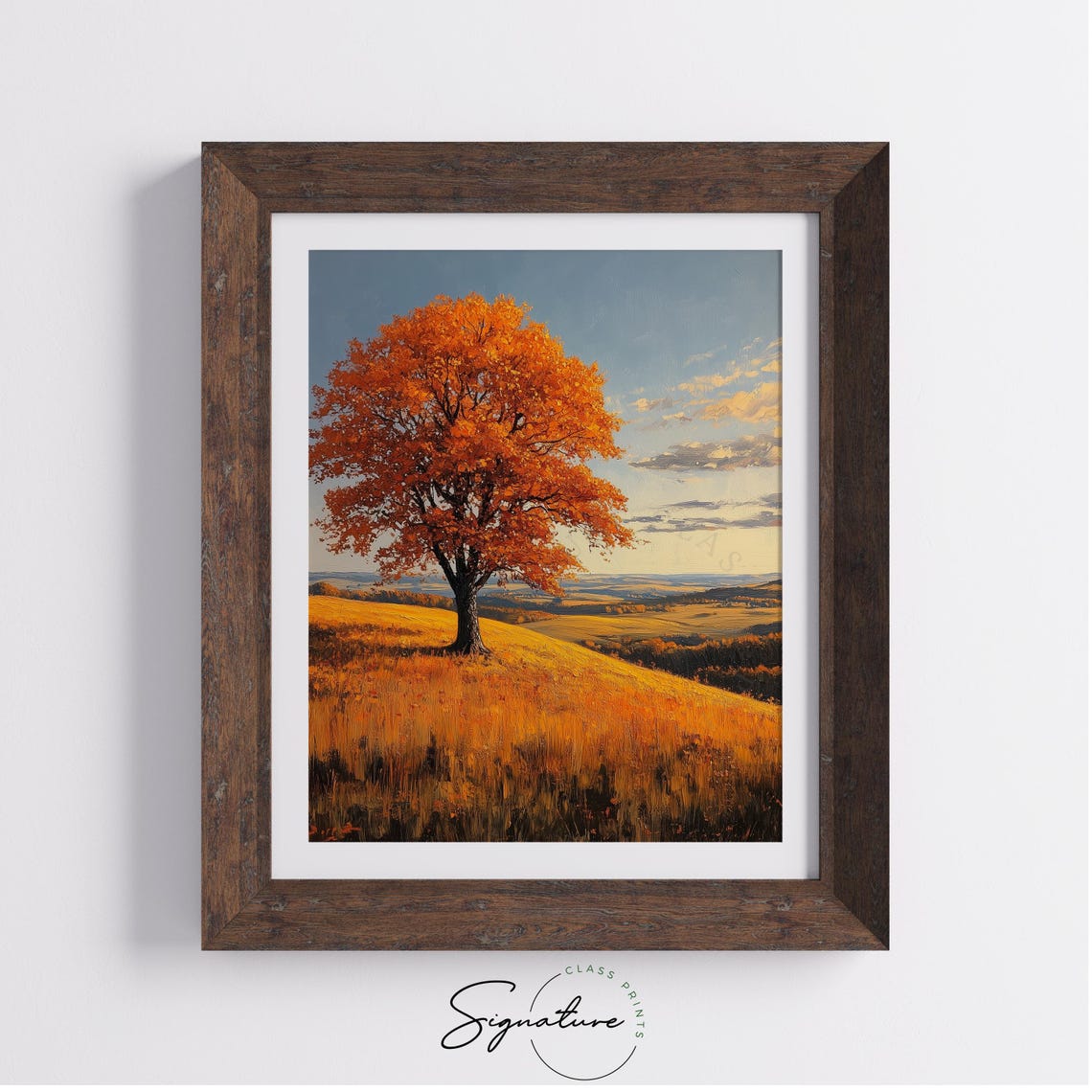 Lone Orange Tree Golden Meadow Autumn Horizon Pastoral Poster - Image 4