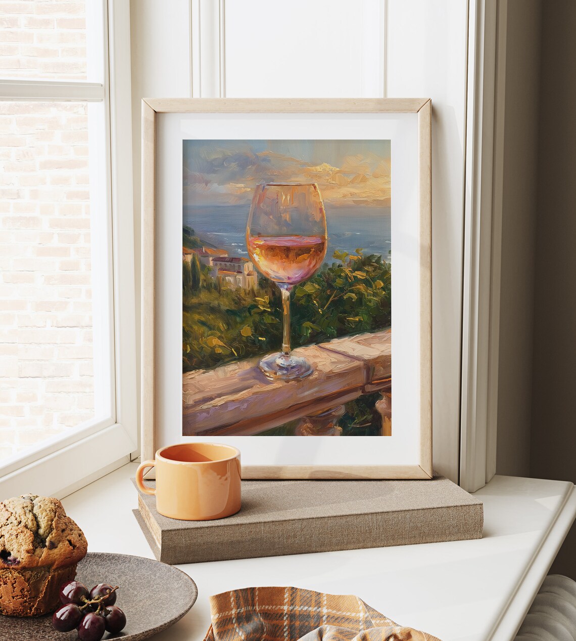 Glass of Rose Wine on Balcony Overlooking Coastal Town Poster - Image 6