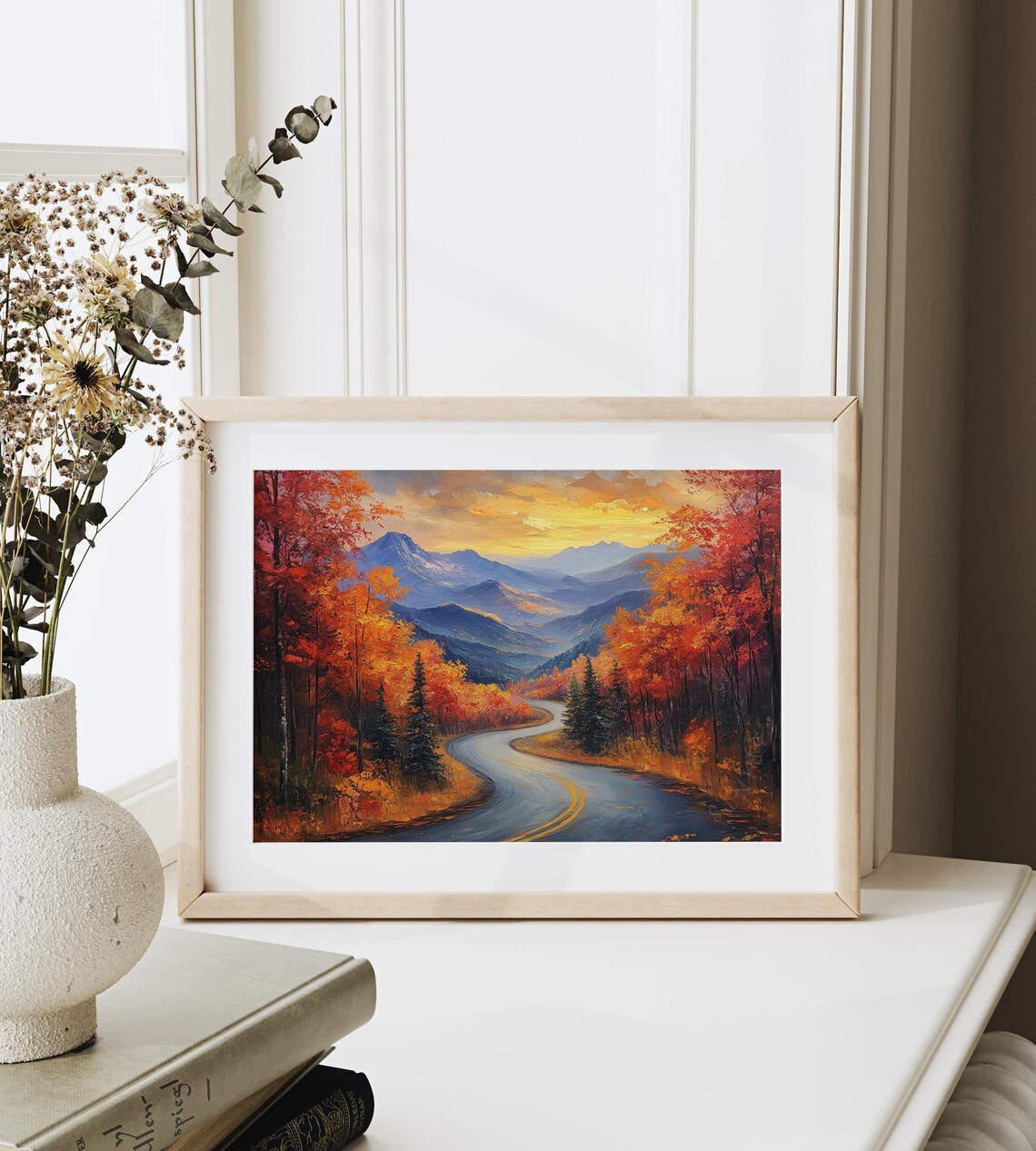 Winding Road Autumn Mountains Sunset Oil Painting Landscape Poster - Image 6