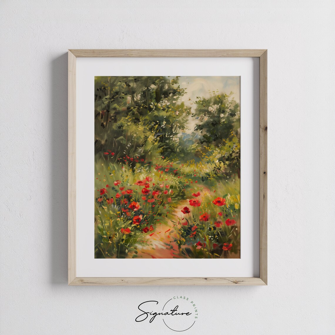 Poppy Field Vivid Green Meadow Sunny Summer Impressionist Poster - Image 3