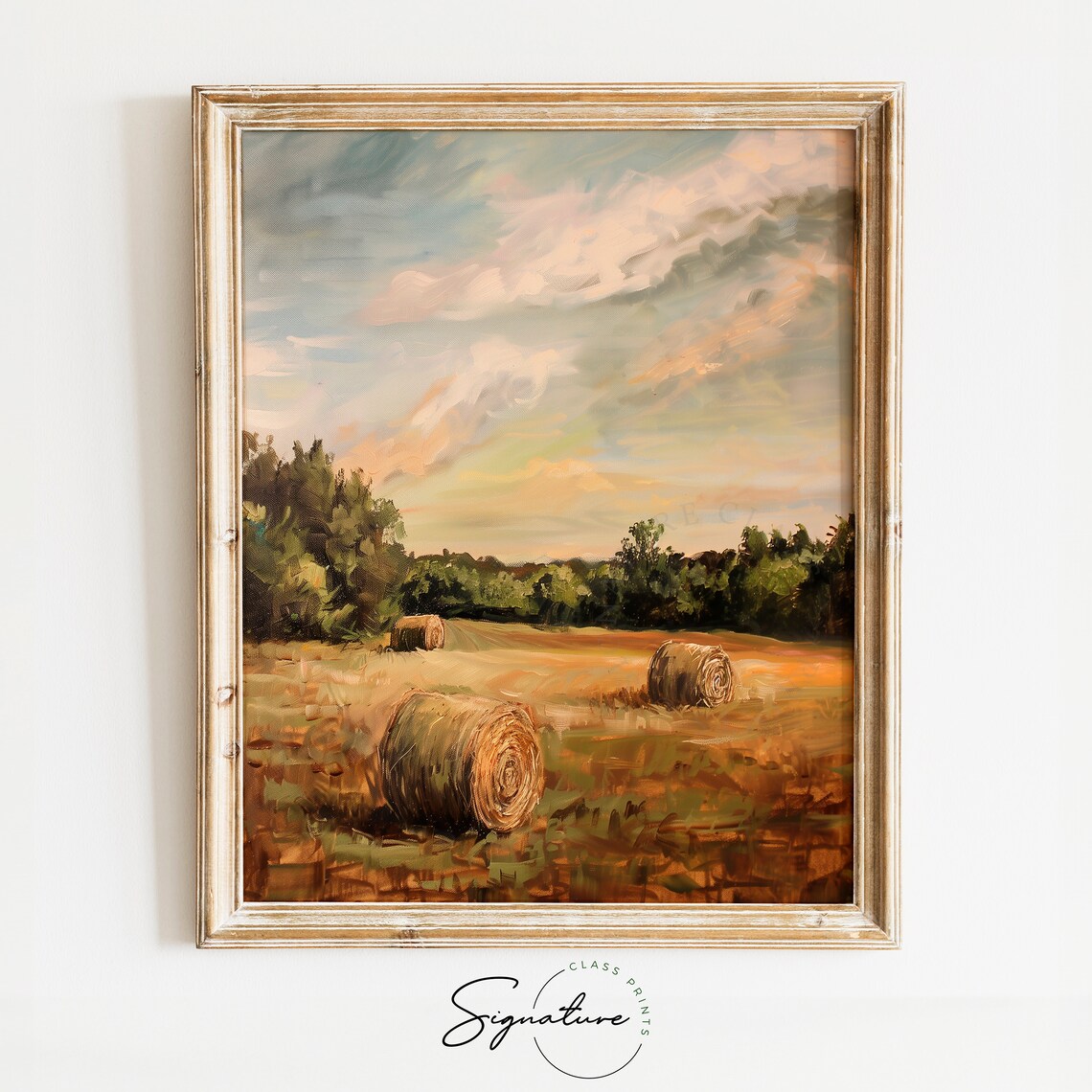 Sunrise Hay Bales Rustic Farm Field Morning Landscape Poster