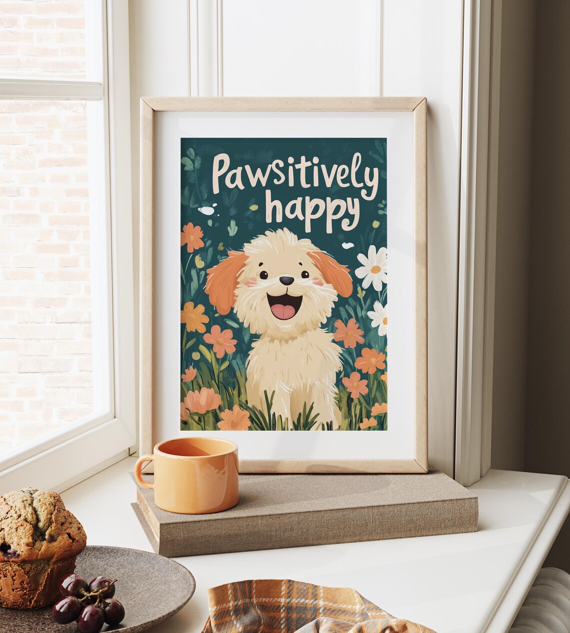 Adorable Cute Pawsitively Happy Puppy Floral Cheerful Dog Poster - Image 6