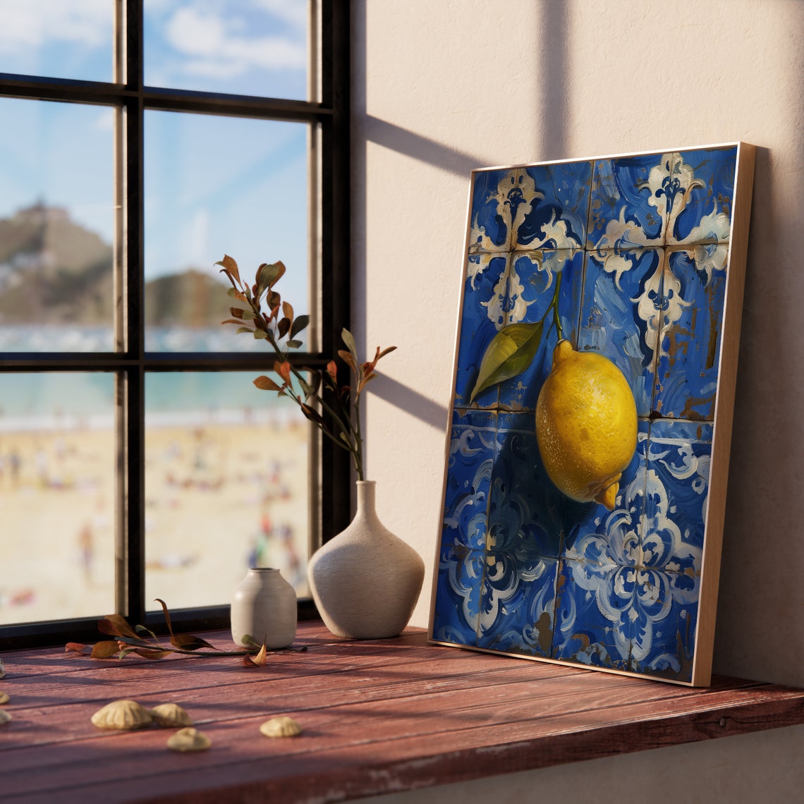 Lemon On Blue Mediterranean Tiles Citrus Still Life Art Poster - Image 5