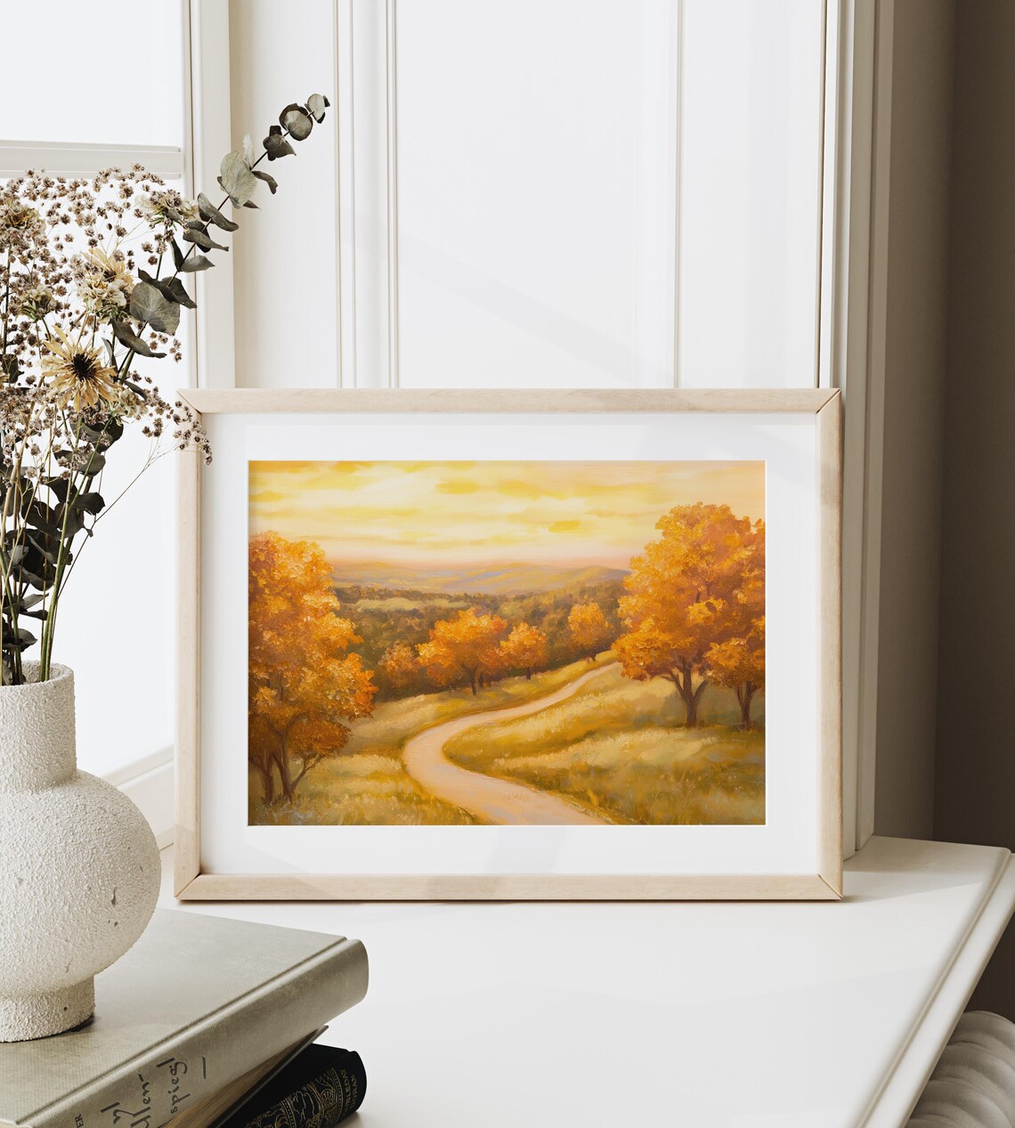 Winding Country Road Painting Golden Autumn Trees Sunset Landscape Poster - Image 6