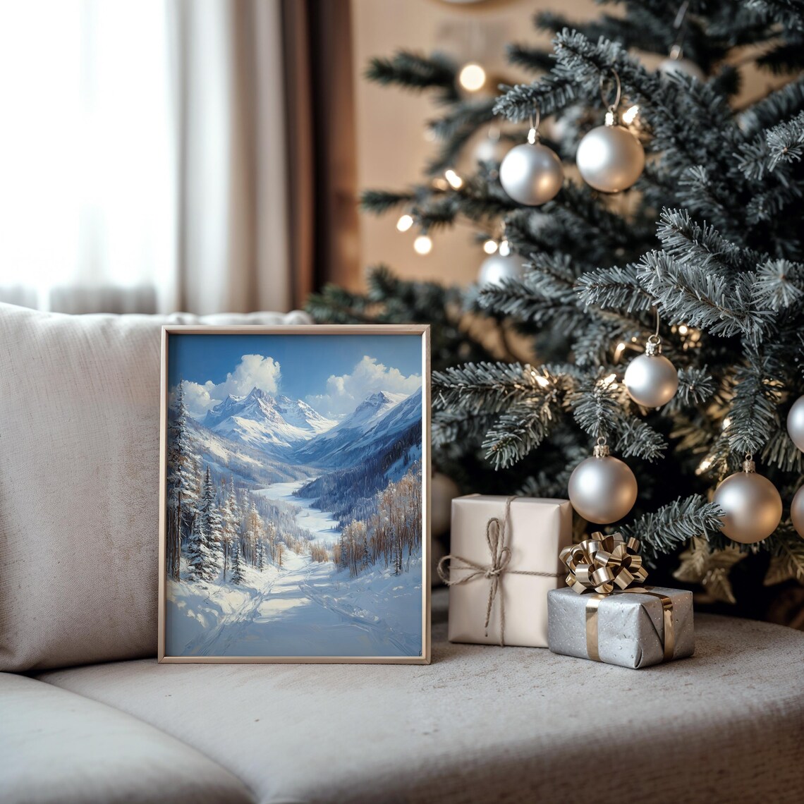 Snow Trail Winding Into A Remote Mountain Valley Oil Painting Style Poster - Image 5