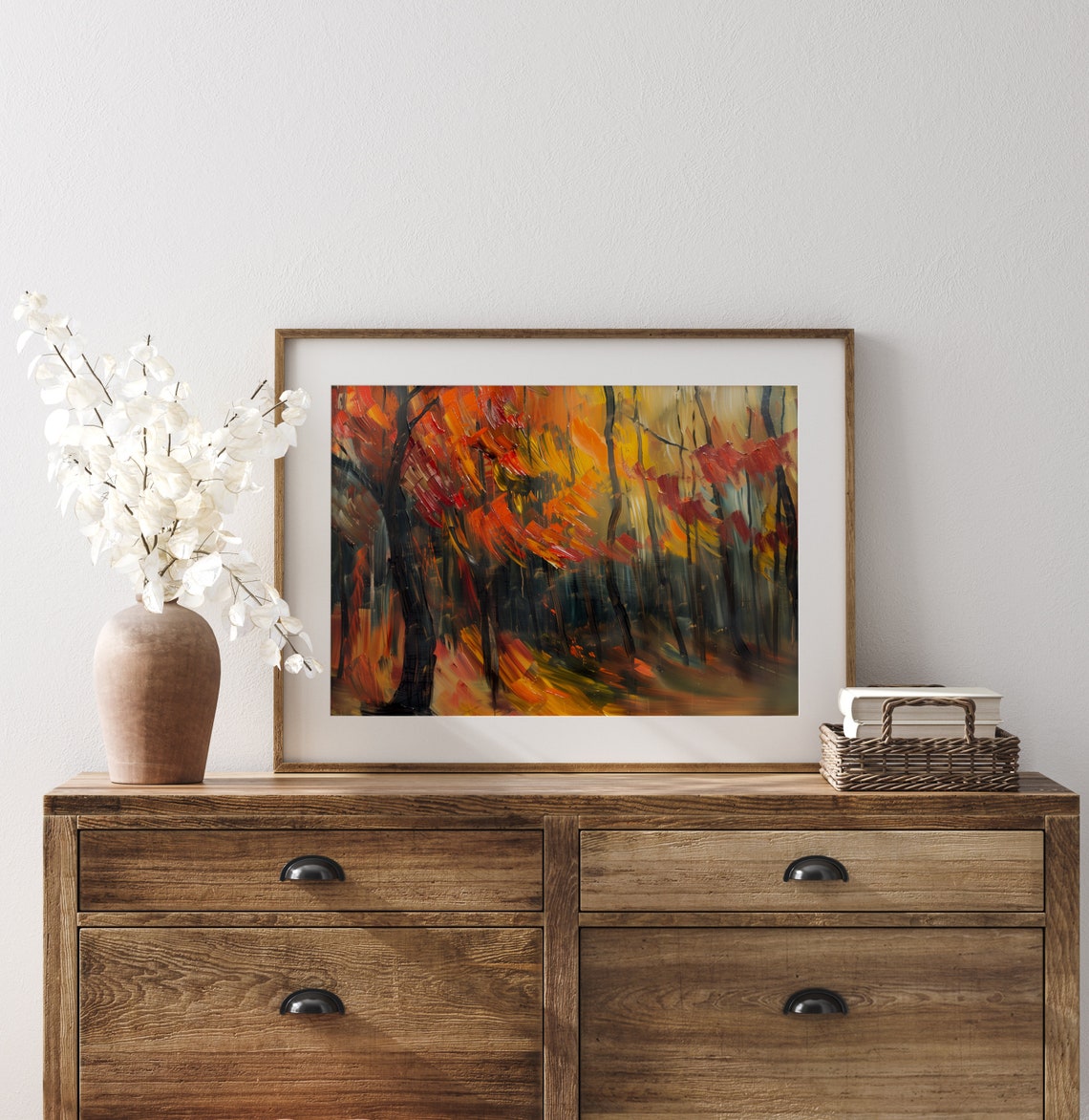 Windswept Autumn Forest in Bold Strokes of Red Orange and Gold Poster - Image 3