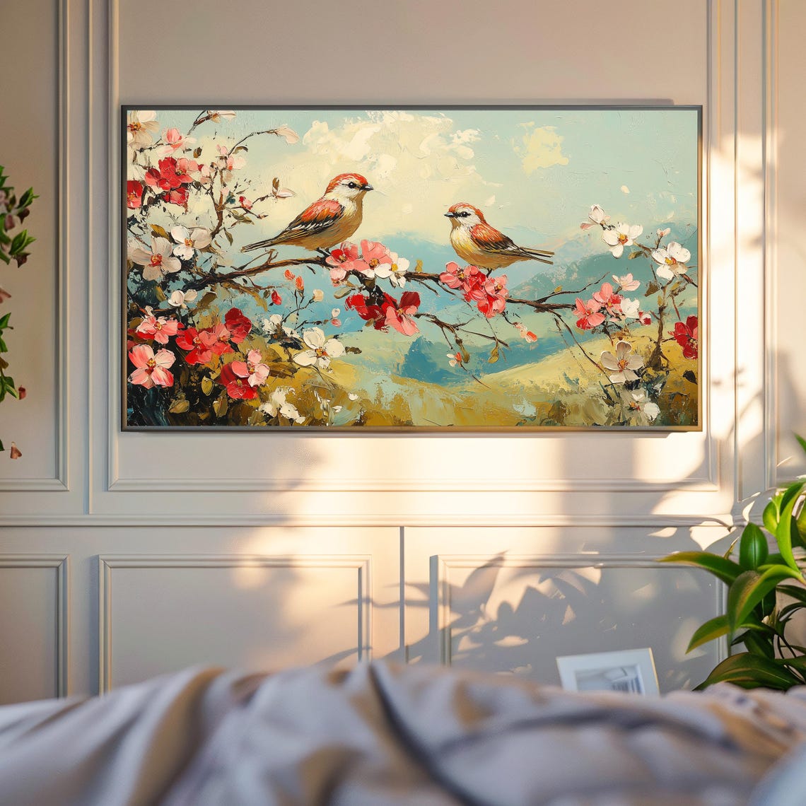 Red Capped Finches On Dogwood Blossoms Spring Bird Art Print - Image 4