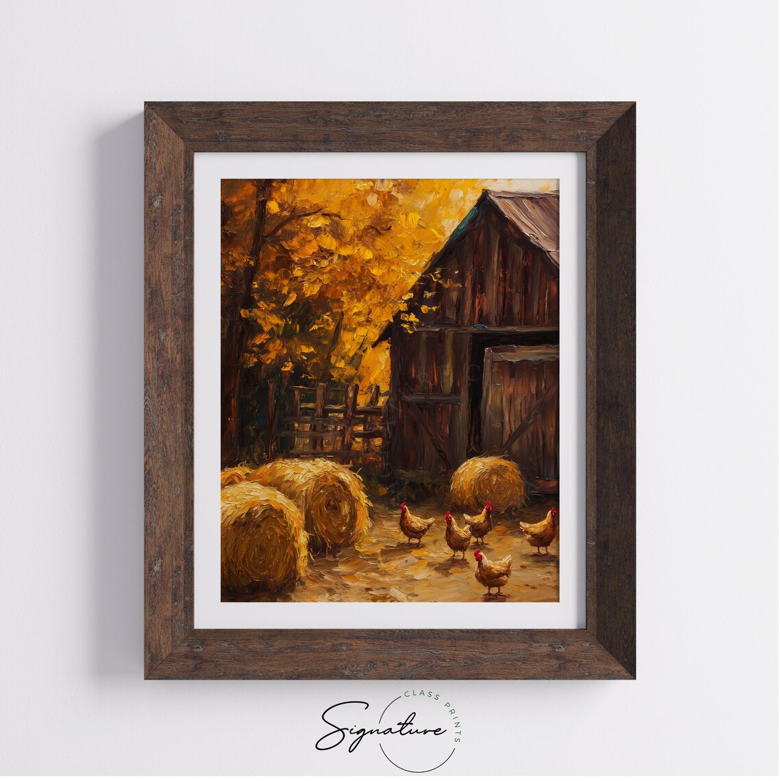 Autumn Farmyard With Chickens Barn And Hay Bales Rustic Poster - Image 4