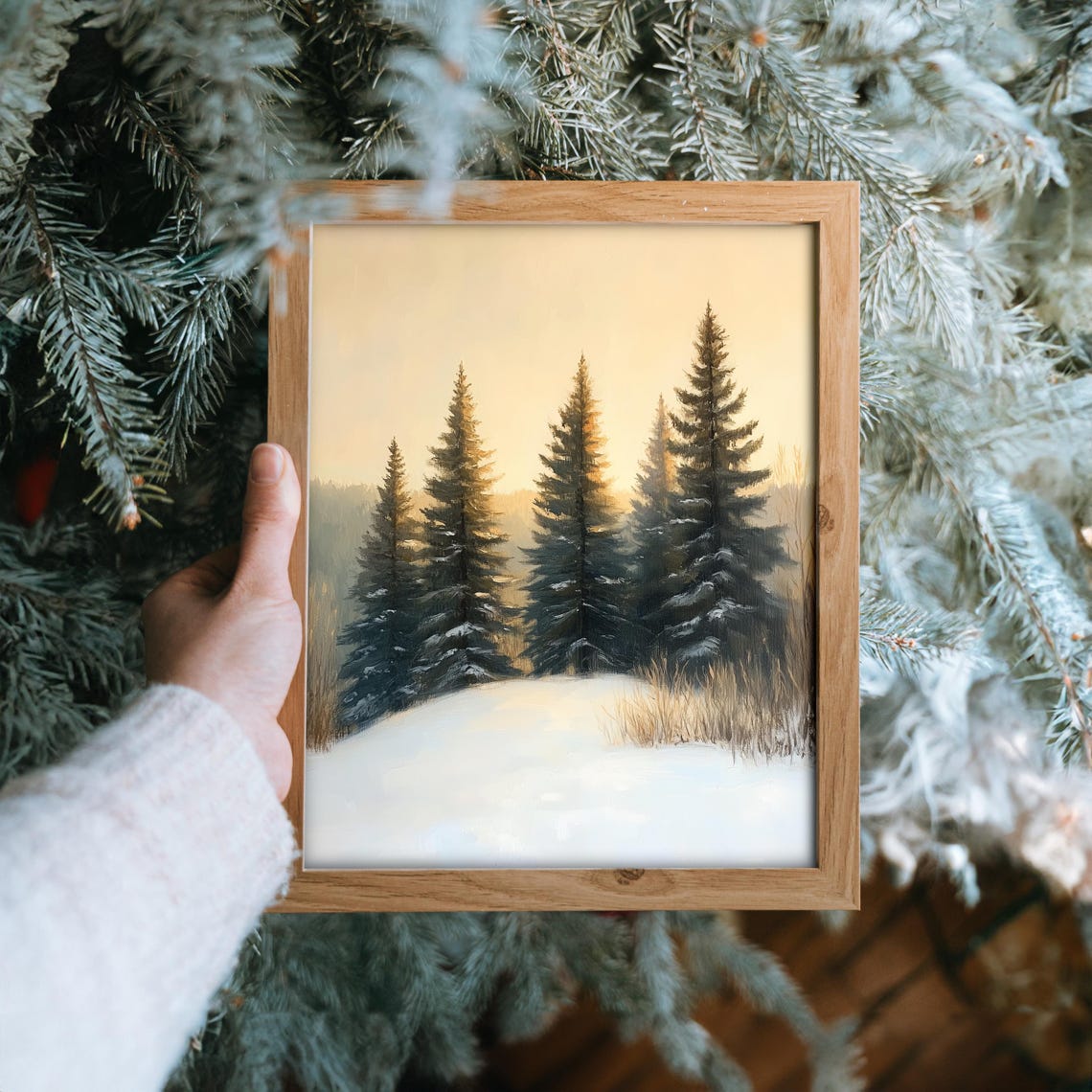 Tall Snowy Pines on Gentle Hill at Dawn Winter Landscape Poster - Image 6