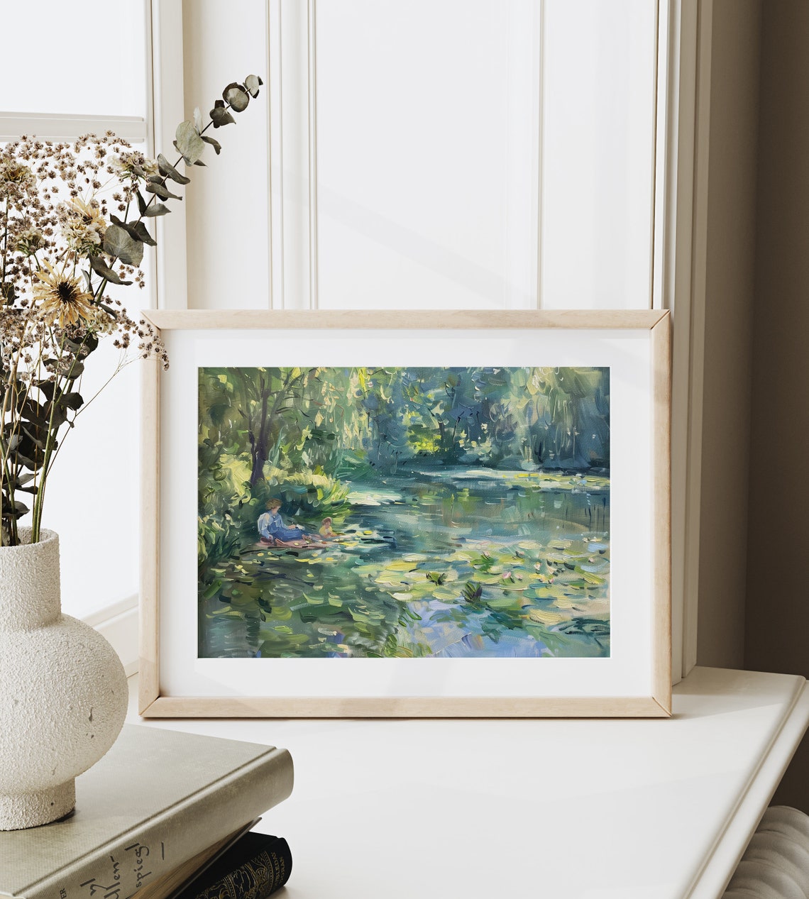 Figures by a Waterlily Pond Impressionist Monet Style Garden Poster - Image 6