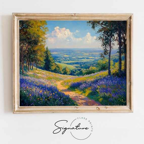 Bluebell Meadow Overlooking Blue Valley Fall Landscape Wall Poster