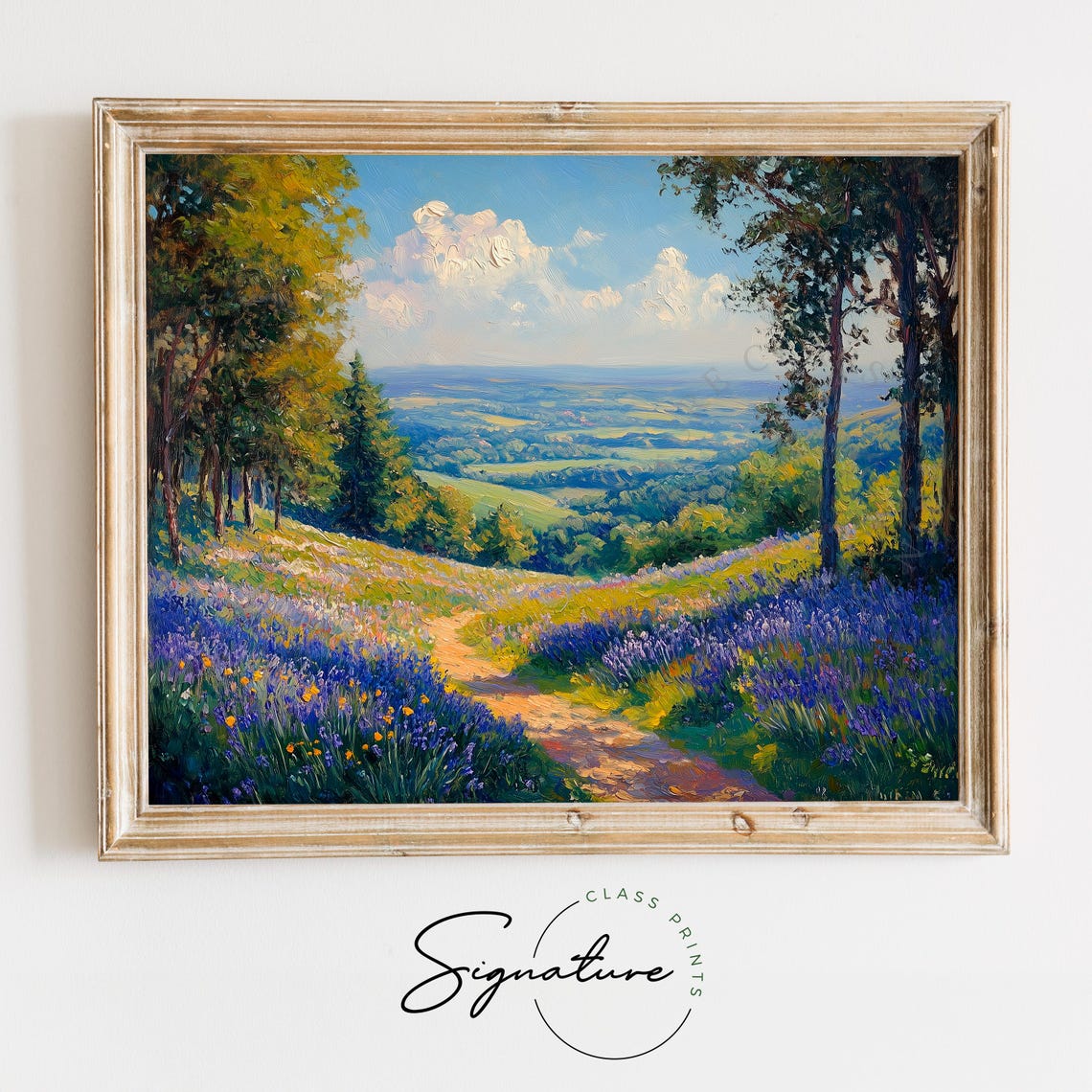Bluebell Meadow Overlooking Blue Valley Fall Landscape Wall Poster