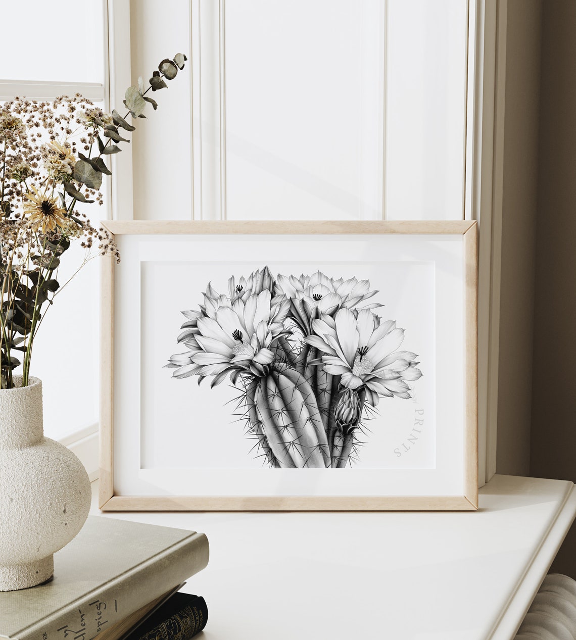 Blooming Cactus Flowers Black And White Botanical Sketch Art Poster - Image 6