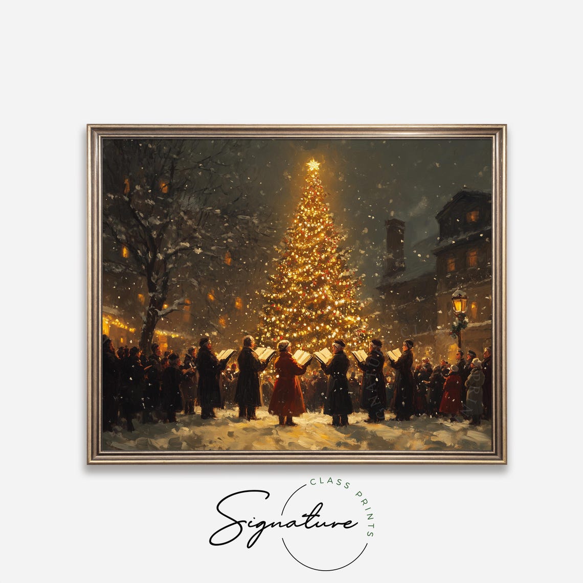Christmas Carolers Singing Before A Giant Lit Tree At Night Poster - Image 6