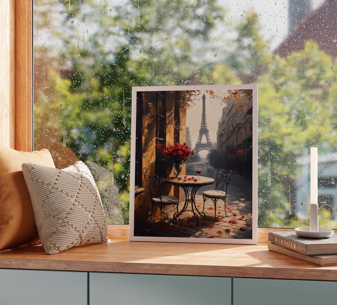 Parisian Street Cafe Eiffel Tower Roses Romantic Travel Poster Art - Image 3