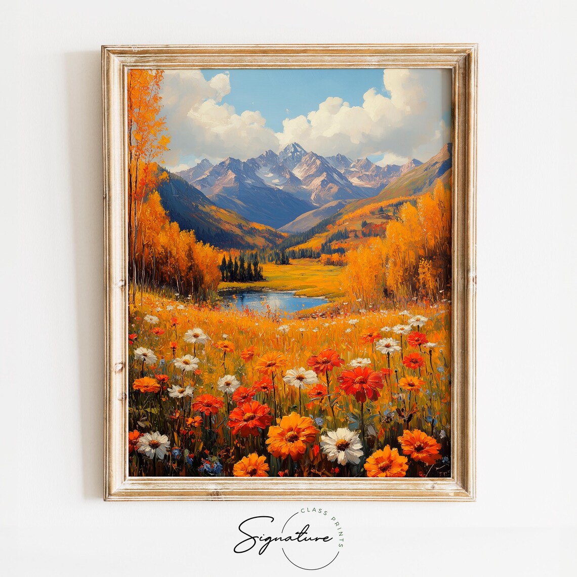 Wildflower Meadow Alpine Lake Snowy Peaks Landscape Painting Print