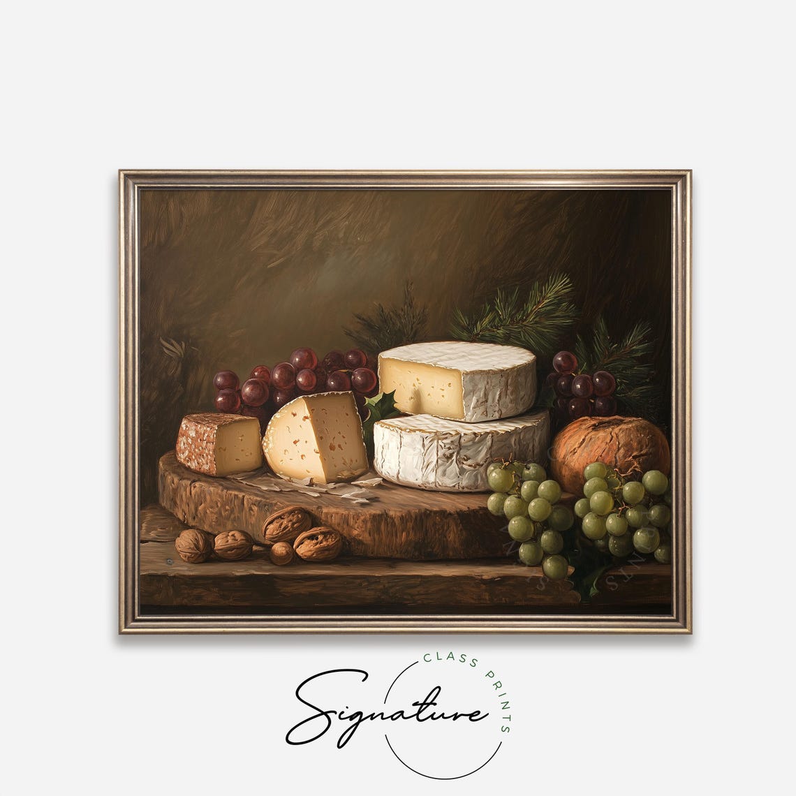 Cheese Board With Grapes And Nuts Rustic Kitchen Still Life Poster - Image 4