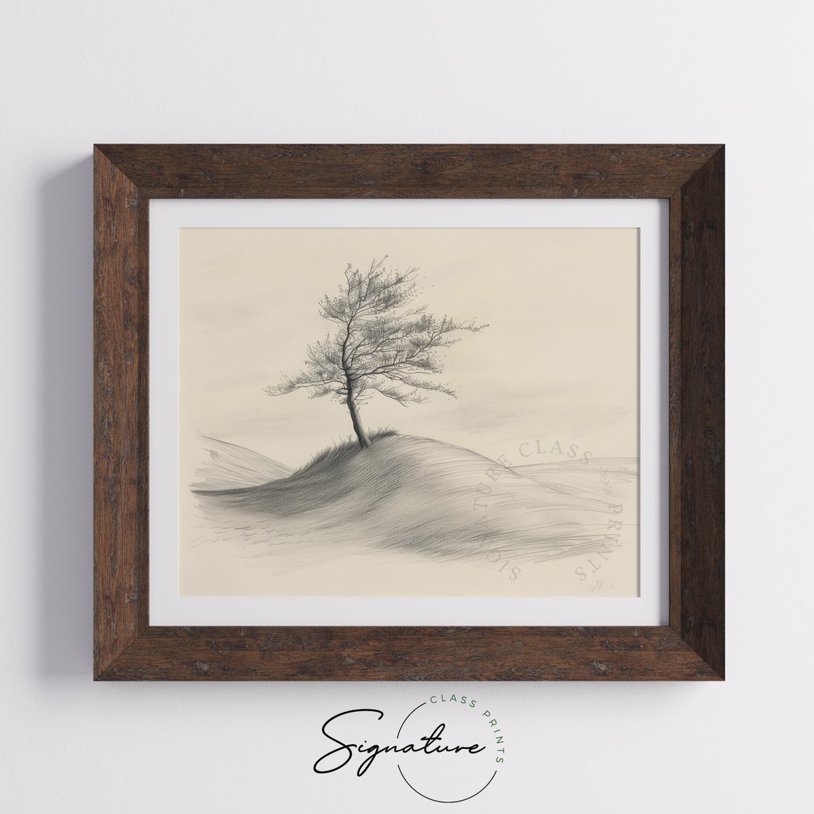 Solitary Tree Rolling Hillside Delicate Pencil Sketch Poster - Image 5