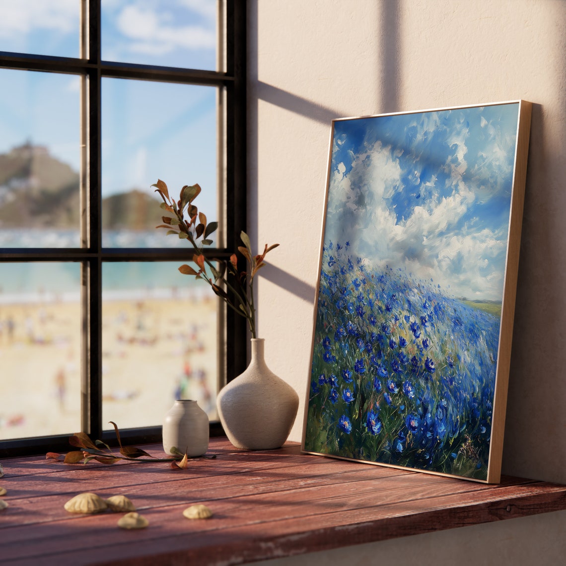Blue Flax Field Under Dramatic Cloudy Wildflower Wind Sky Poster - Image 5