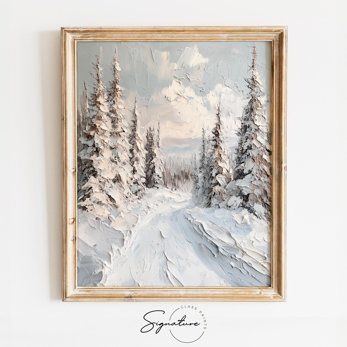 Snow Covered Pines Impasto Oil Painting Winter Forest Poster
