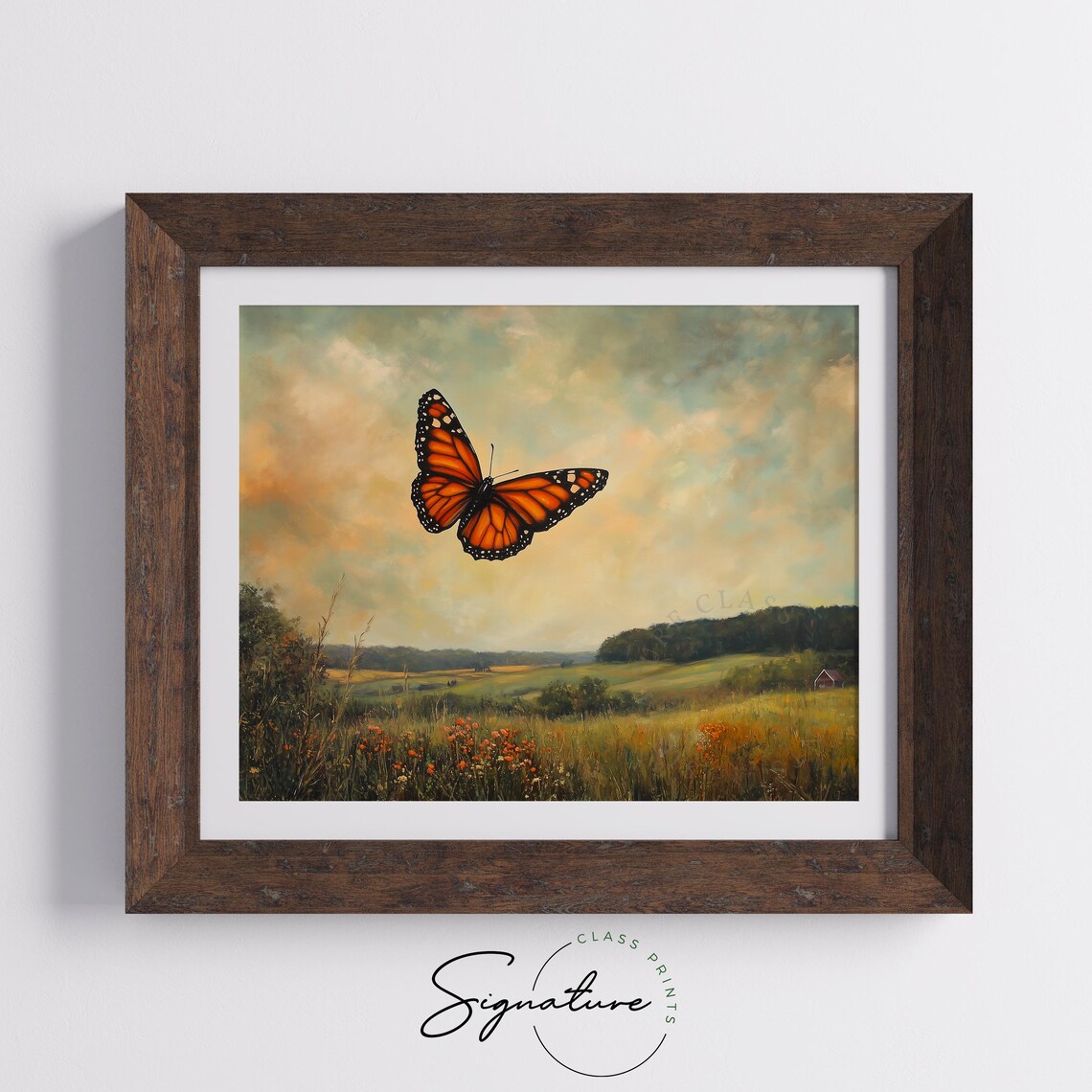 Monarch Butterfly Golden Meadow Summer Farmland Wildflowers Flying Poster - Image 3