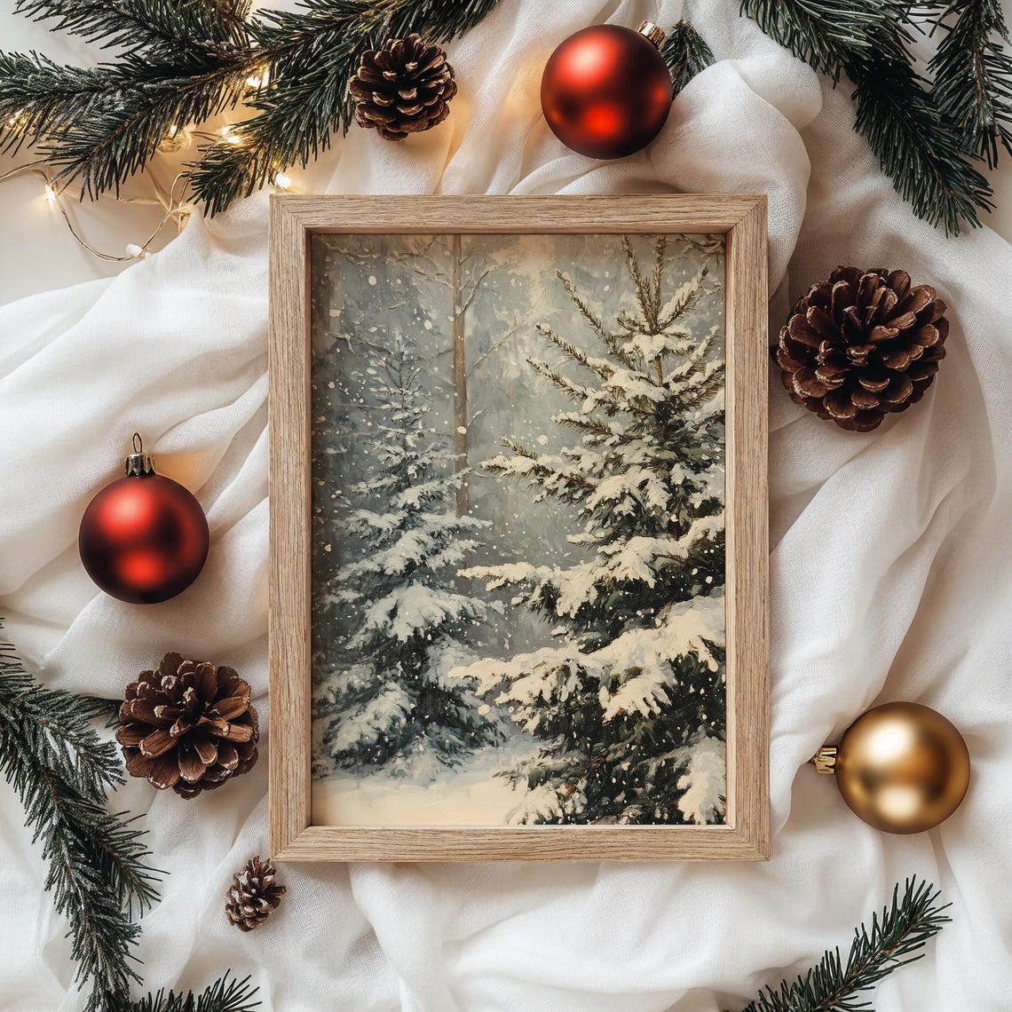Dense Forest Of Spruce And Pine With Falling Snow Art Poster - Image 4