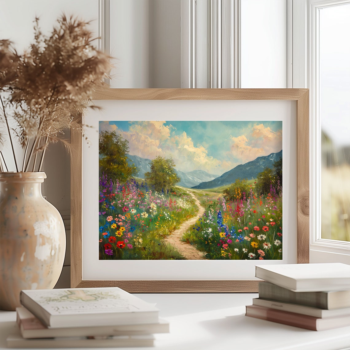 Wildflower Trail Toward Blue Mountains Impressionist Landscape Poster - Image 2