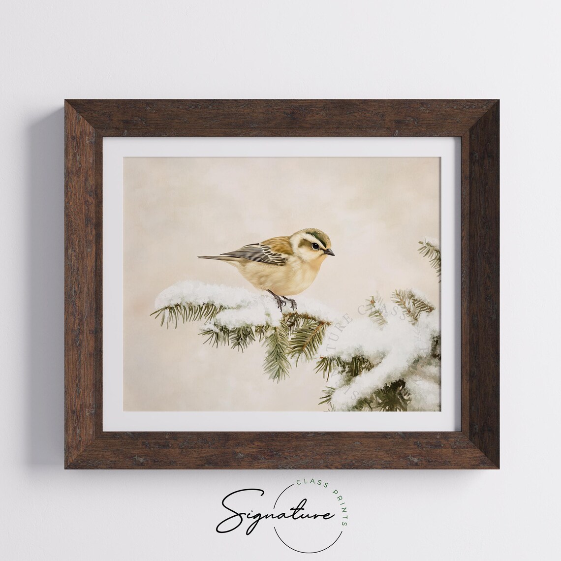 Lovely Goldcrest Perched On Snowy Fir Branch Vintage Winter Print - Image 4