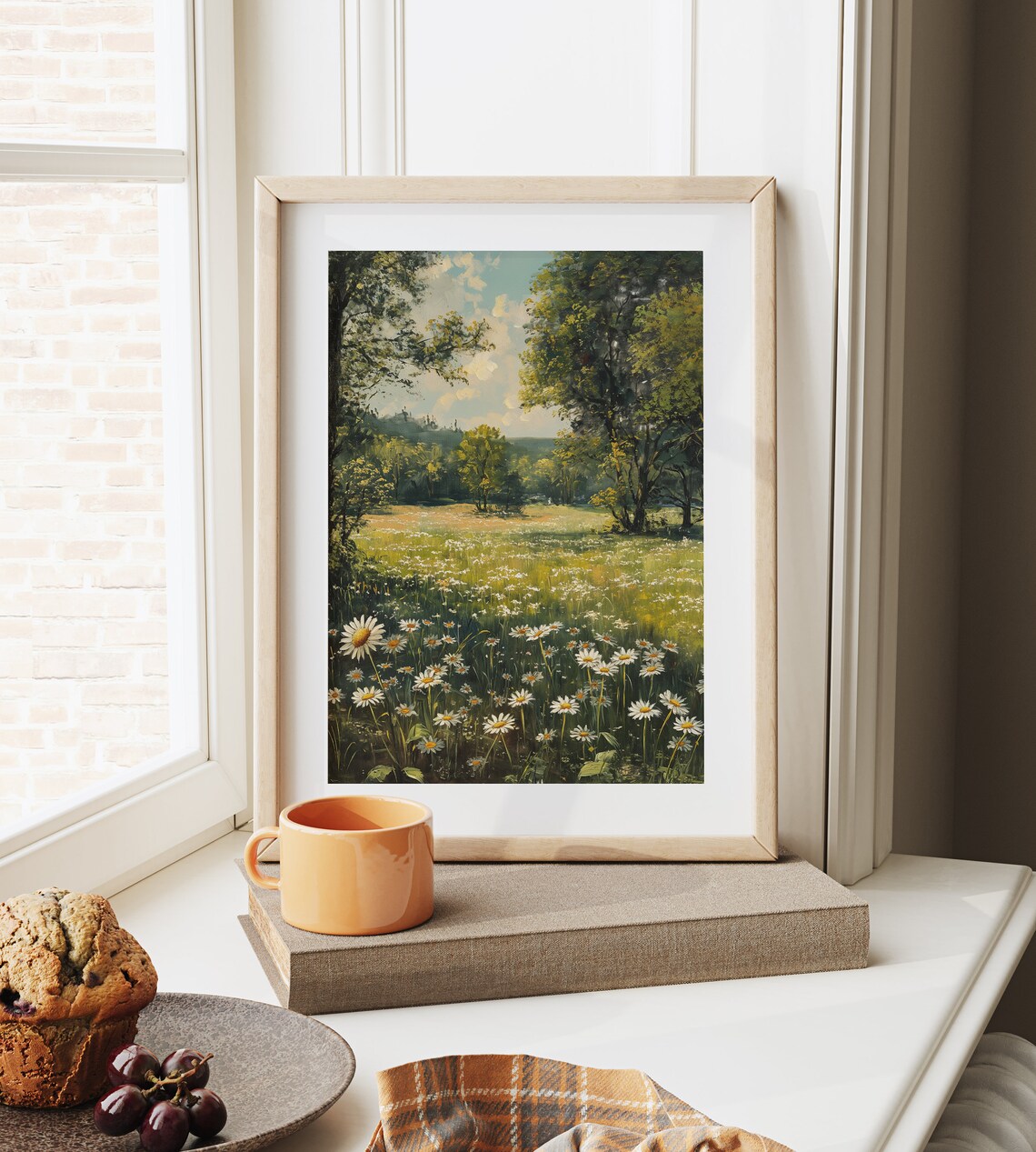 Daisy Meadow Woodland Edge White Flowers Sunny Clearing Nature Oil Poster - Image 6