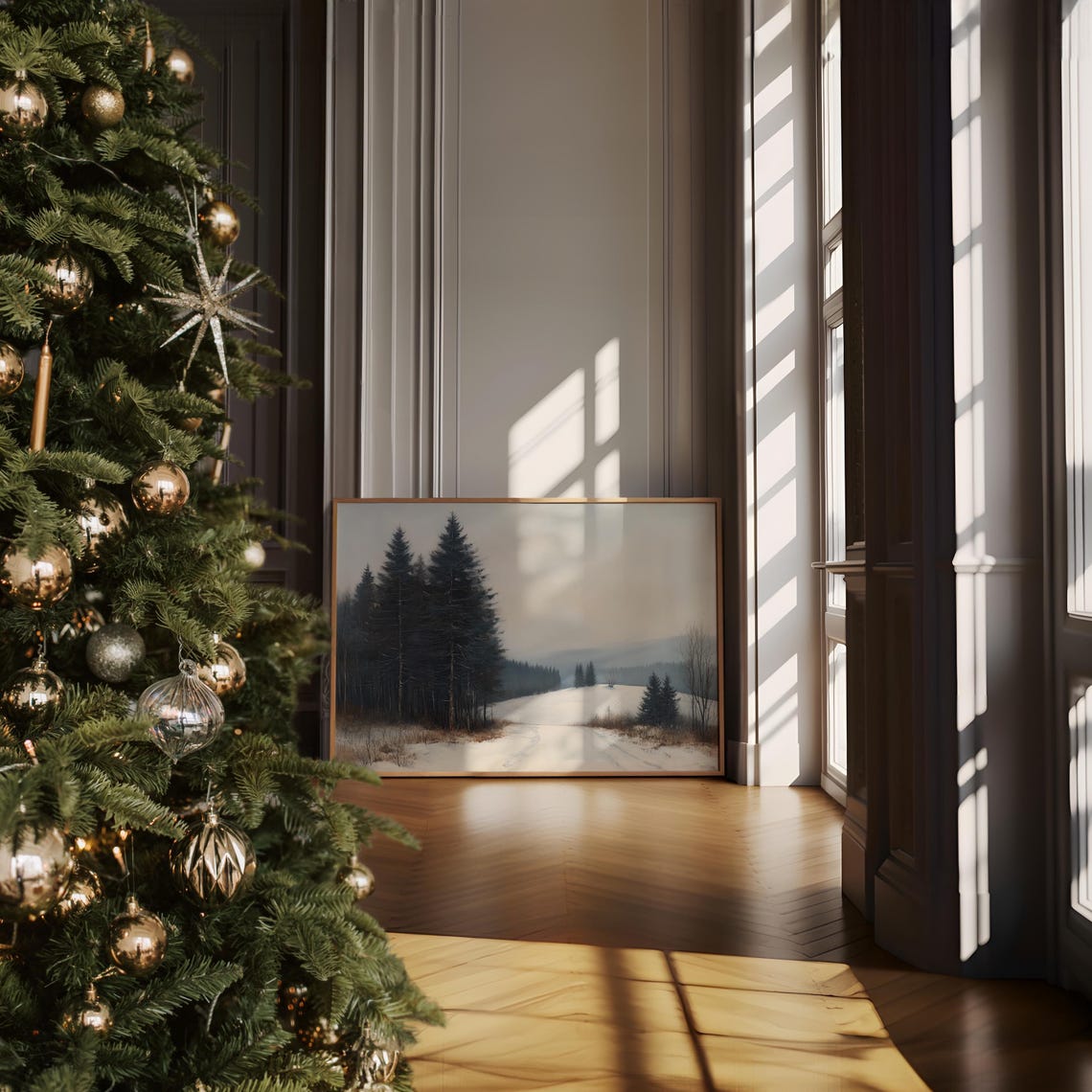 Winter Forest Path Snowy Pines Oil Painting Quiet Landscape Poster - Image 6