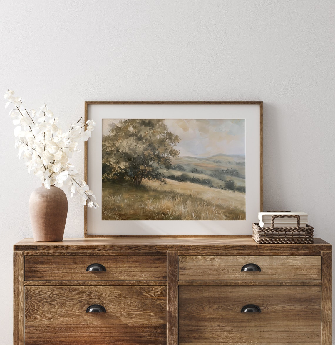 Pastoral Meadow Tree Hill Rolling Fields Soft Sky Peaceful Farm Poster - Image 3