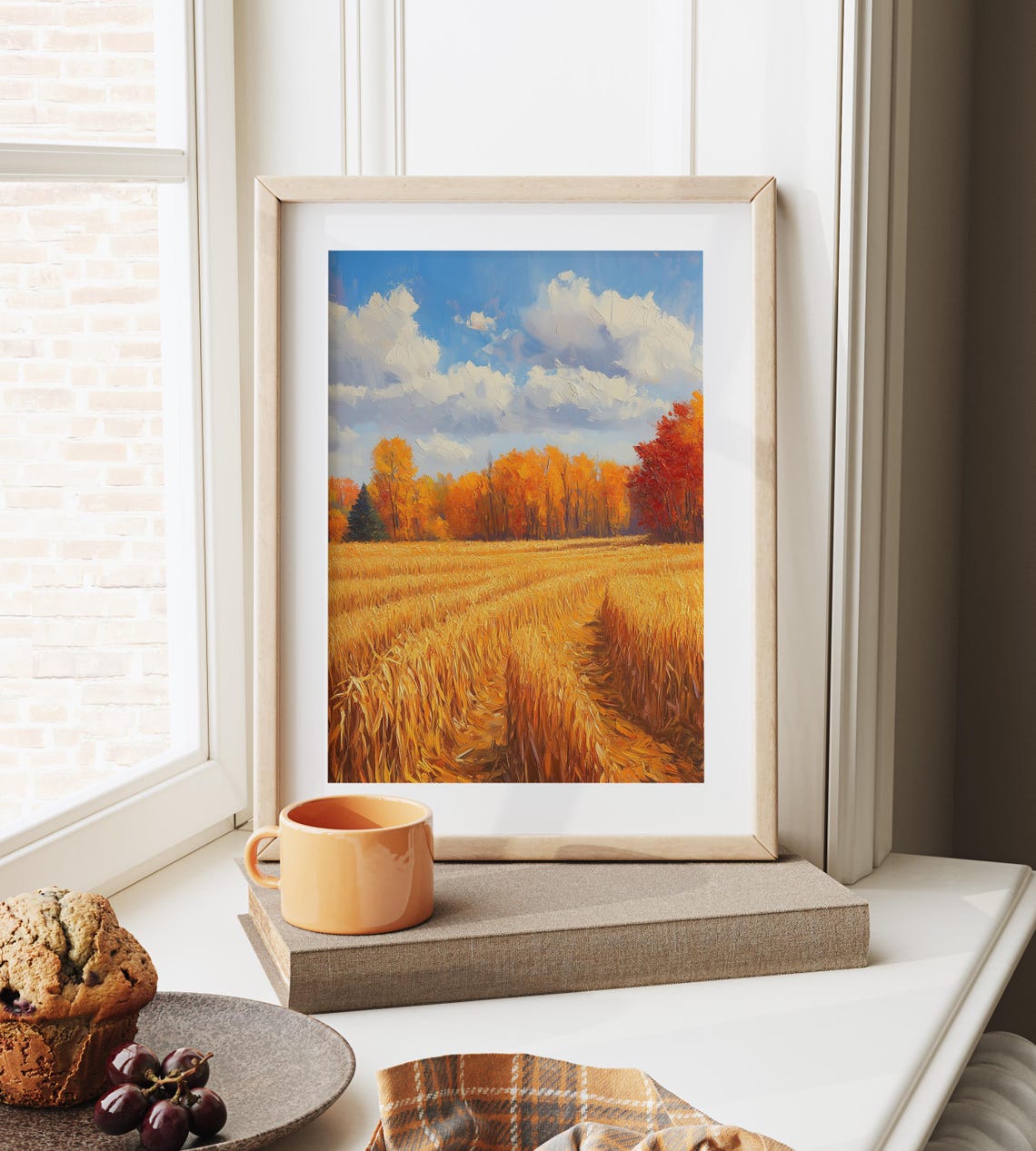 Golden Wheat Field Rows Autumn Treeline Dramatic Clouds Sky Poster - Image 6