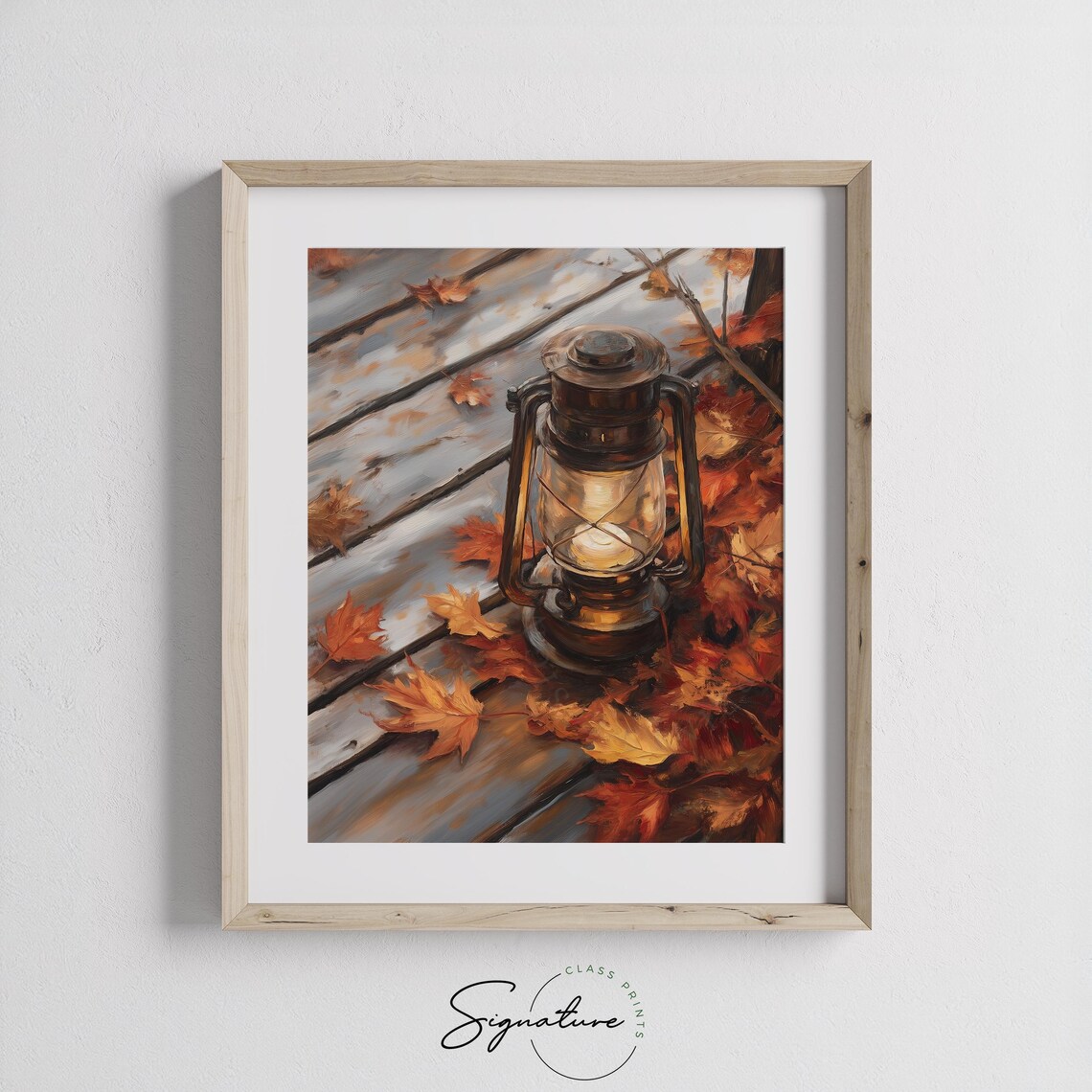 Vintage Lantern Glowing Among Fall Leaves Rustic Autumn Poster - Image 3