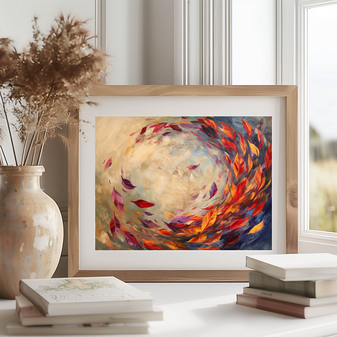 Swirling Autumn Leaves Brisk Wind Impressionist Fall Scene Poster - Image 2