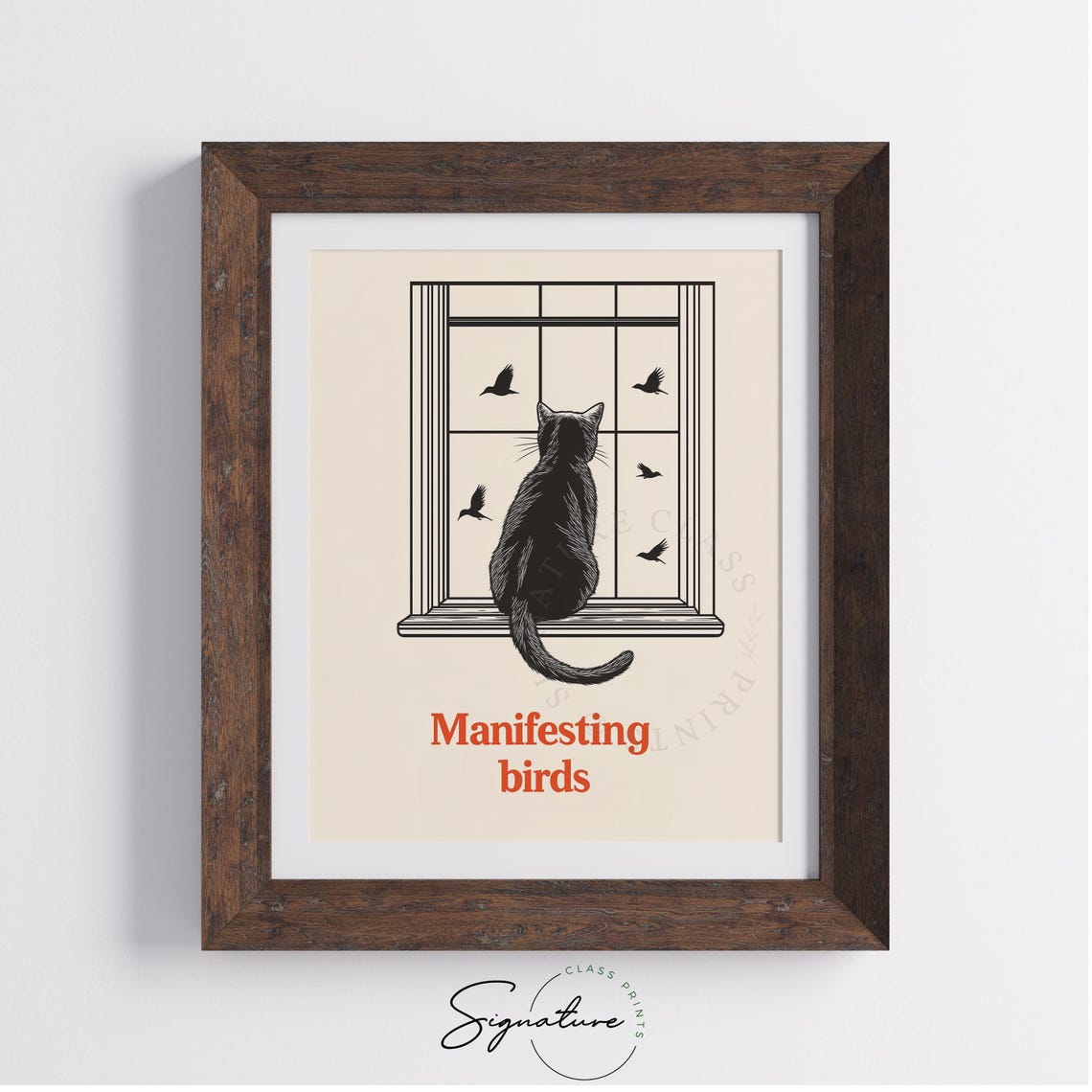 Manifesting Birds Black Cat Window Watcher Retro Quote Wall Art - Image 4