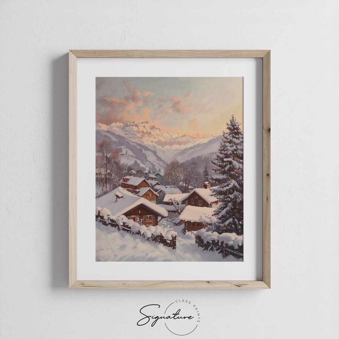 Snowy Alpine Village At Dusk Chalet Lights Winter Evening Poster - Image 3