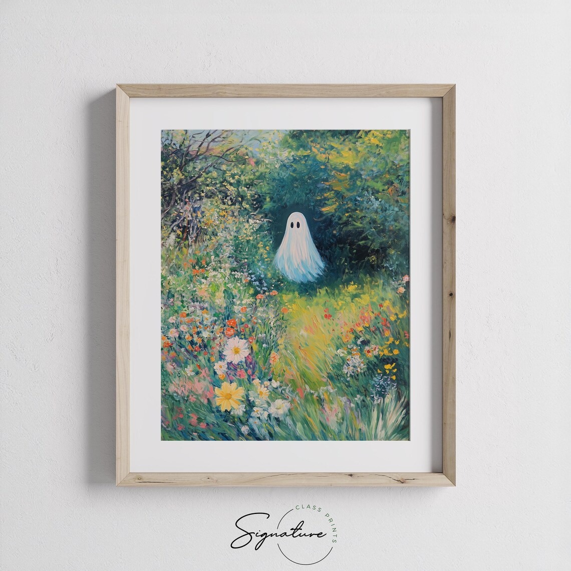 Friendly Ghost in a Lush Secret Garden of Wildflowers Art Poster - Image 3