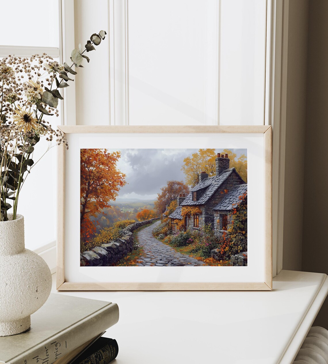 Autumn Stone Cottage Painting Cobblestone Path Fall Foliage Decor Poster - Image 6
