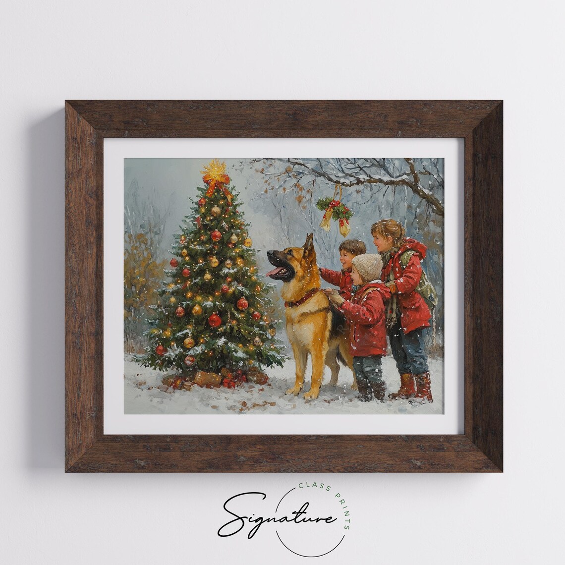 Kids And German Shepherd Dog By Outdoor Christmas Tree Poster - Image 5