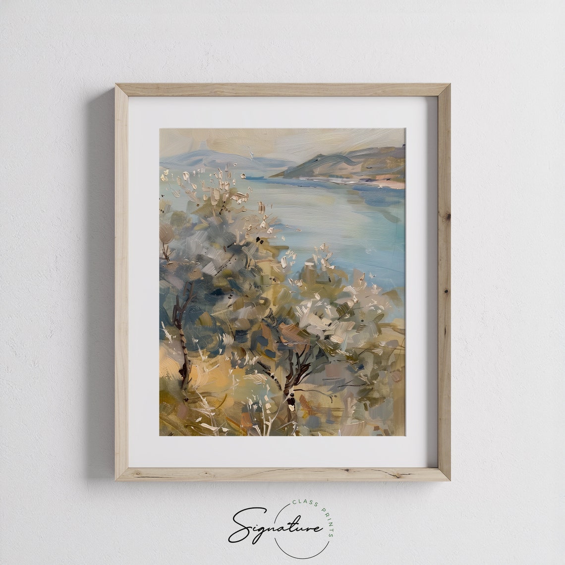 Hillside Olive Grove Overlooking Serene Blue Seascape Poster - Image 3