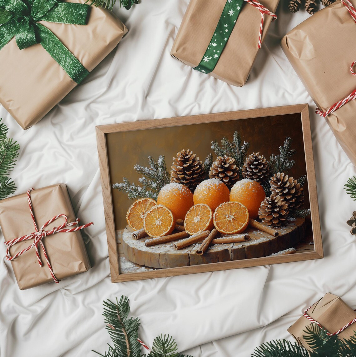 Dried Oranges Pinecones Cinnamon Sticks Holiday Still Life Wall Art - Image 5