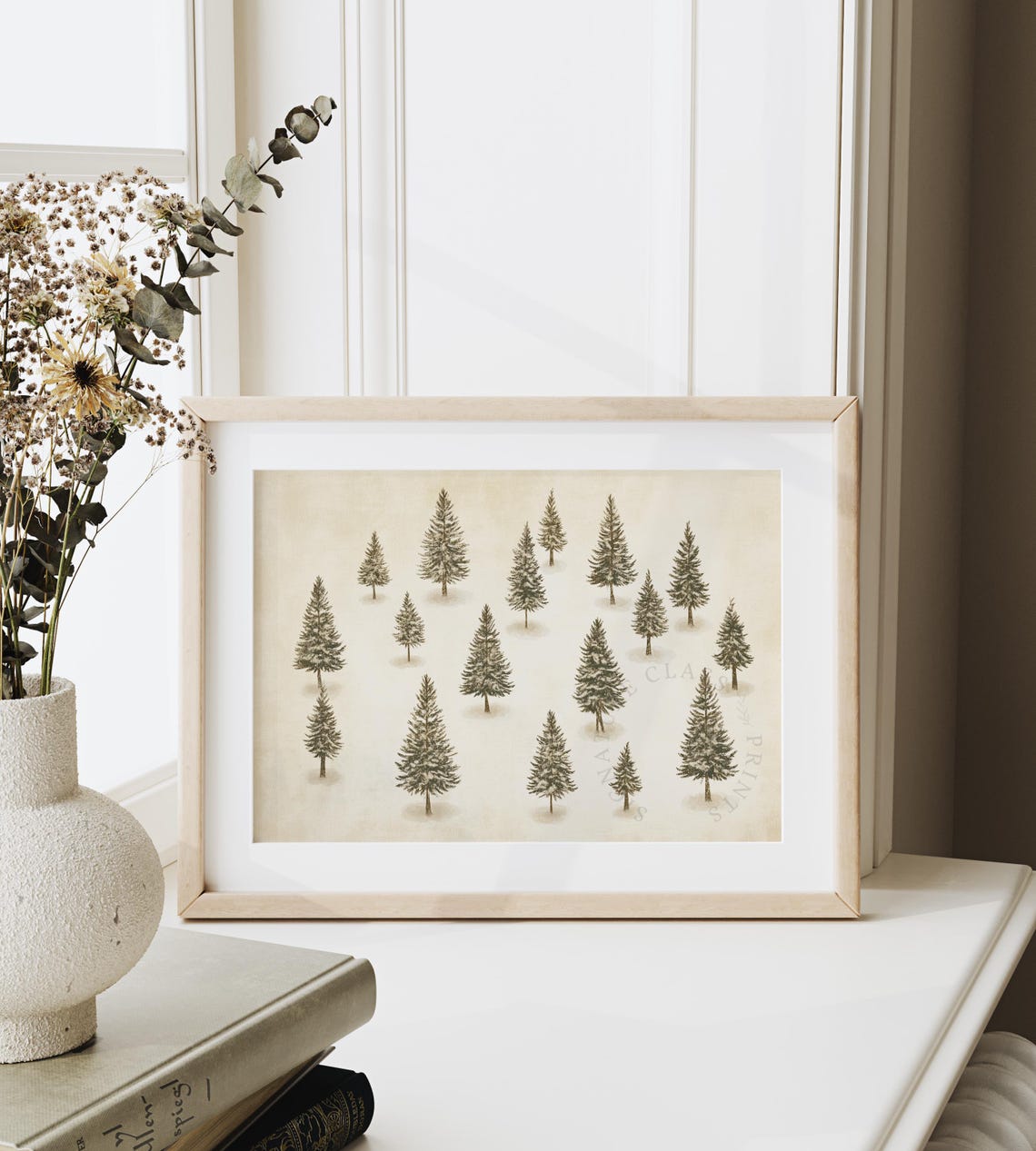 Snowy Pine Trees Pattern Vintage Botanical Winter Forest Poster - Image 6