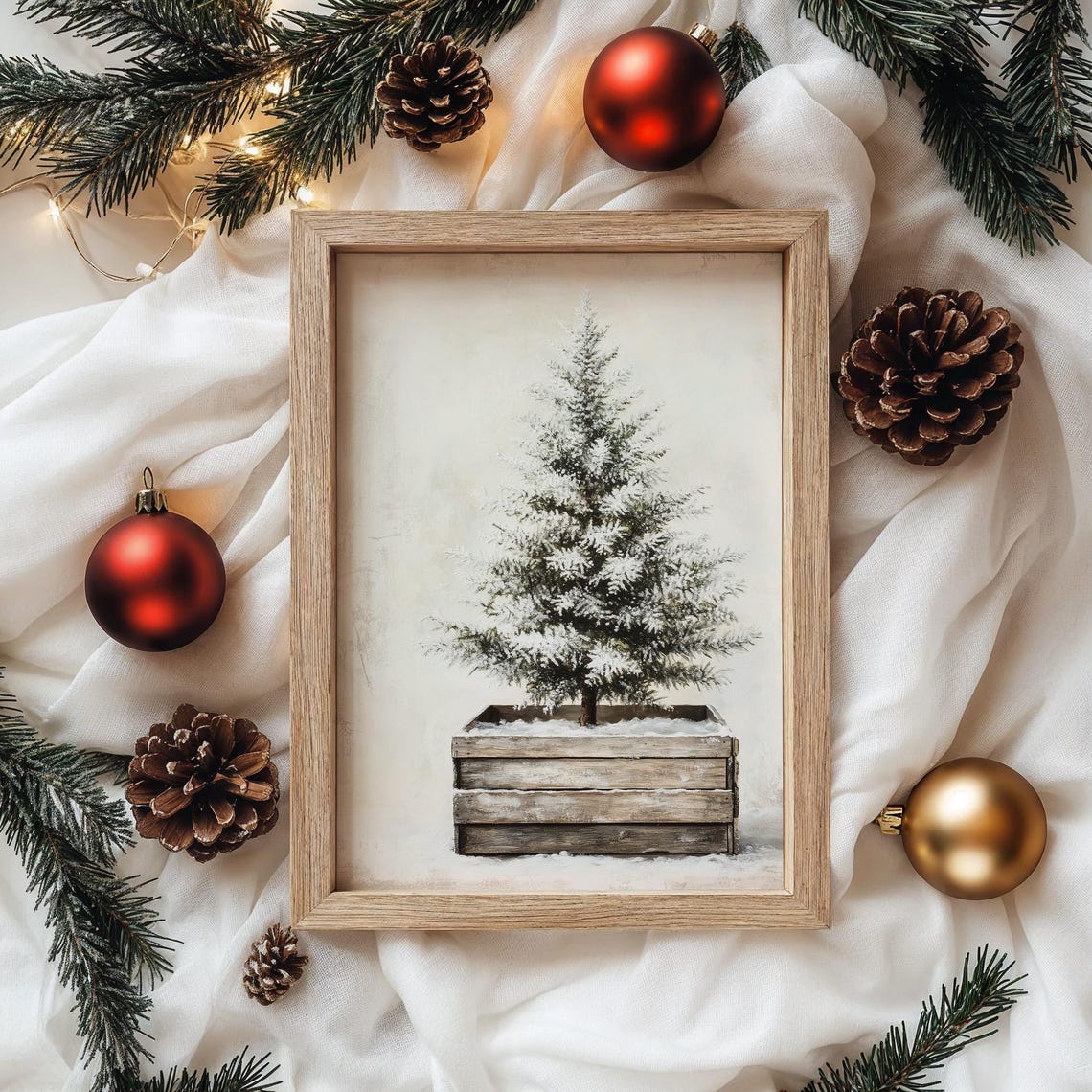 Snow Dusted Christmas Tree In Rustic Wooden Crate Winter Poster - Image 4