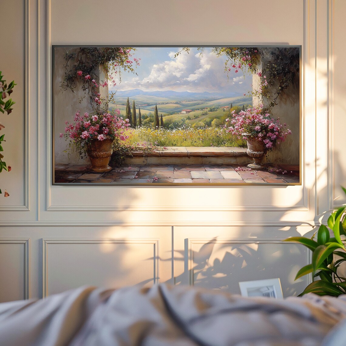 Tuscan Terrace Potted Roses Overlooking Countryside Valley View Poster - Image 6