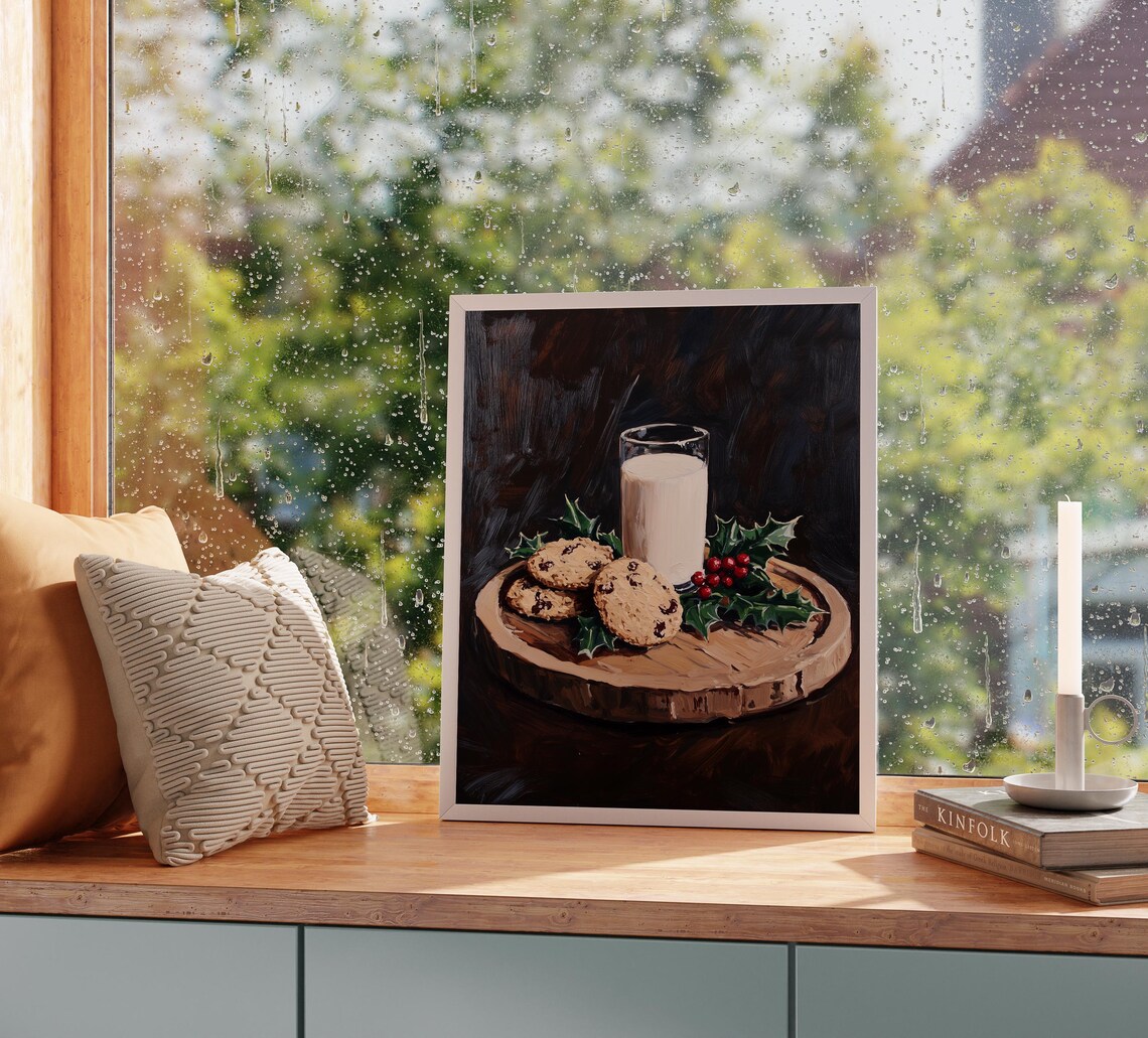 Milk And Cookies For Santa On Wooden Board Holiday Painting Poster - Image 2