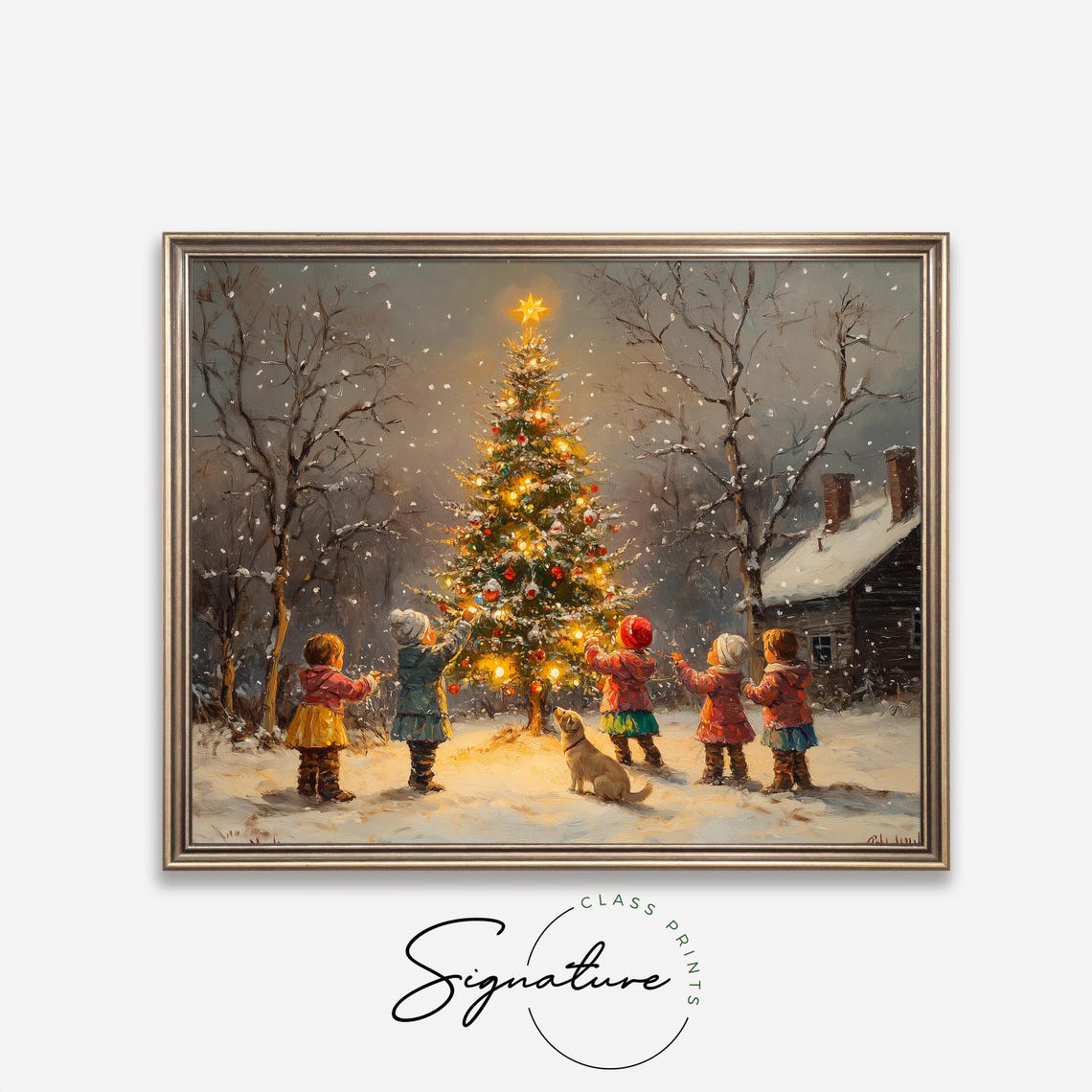Children Decorating an Outdoor Christmas Tree With Dog Snowy Poster - Image 4