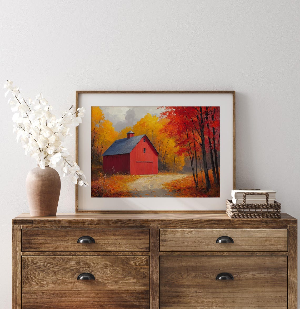 Red Barn Autumn Woods Fall Foliage Oil Painting Country Poster - Image 3